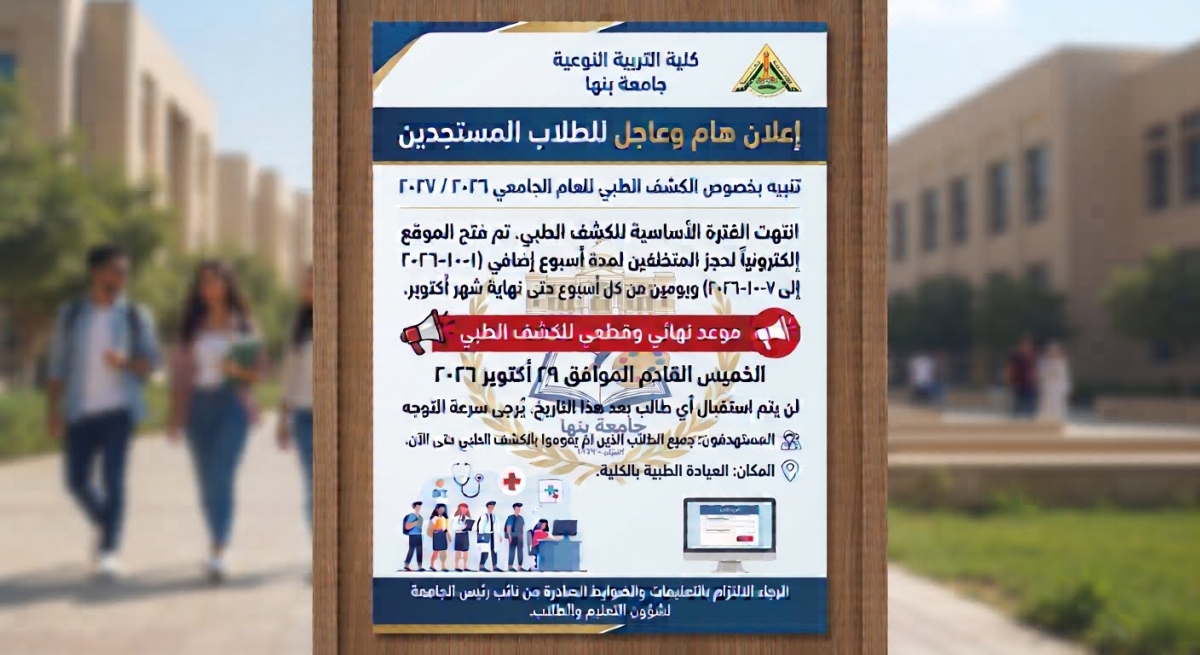 تنويه هام وعاجل لجميع الطلاب المستجدين (للعام الجامعي 2026 / 2027)