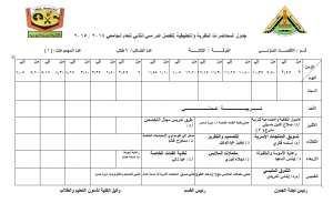 جدول المحاضرات النظرية والتطبيقية للفرقة الثالثة قسم الاقتصاد المنزلي للفصل الدراسي الثاني للعام الجامعي 2014 / 2015