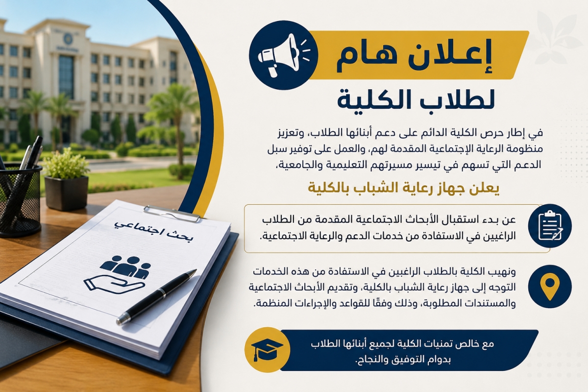 فتح باب تقديم الأبحاث الاجتماعية للطلاب بالكلية