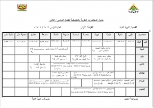 جدول المحاضرات النظرية والتطبيقية للفرقة الأولي قسم التربية الفنية للفصل الدراسي الثاني للعام الجامعي 2014 / 2015